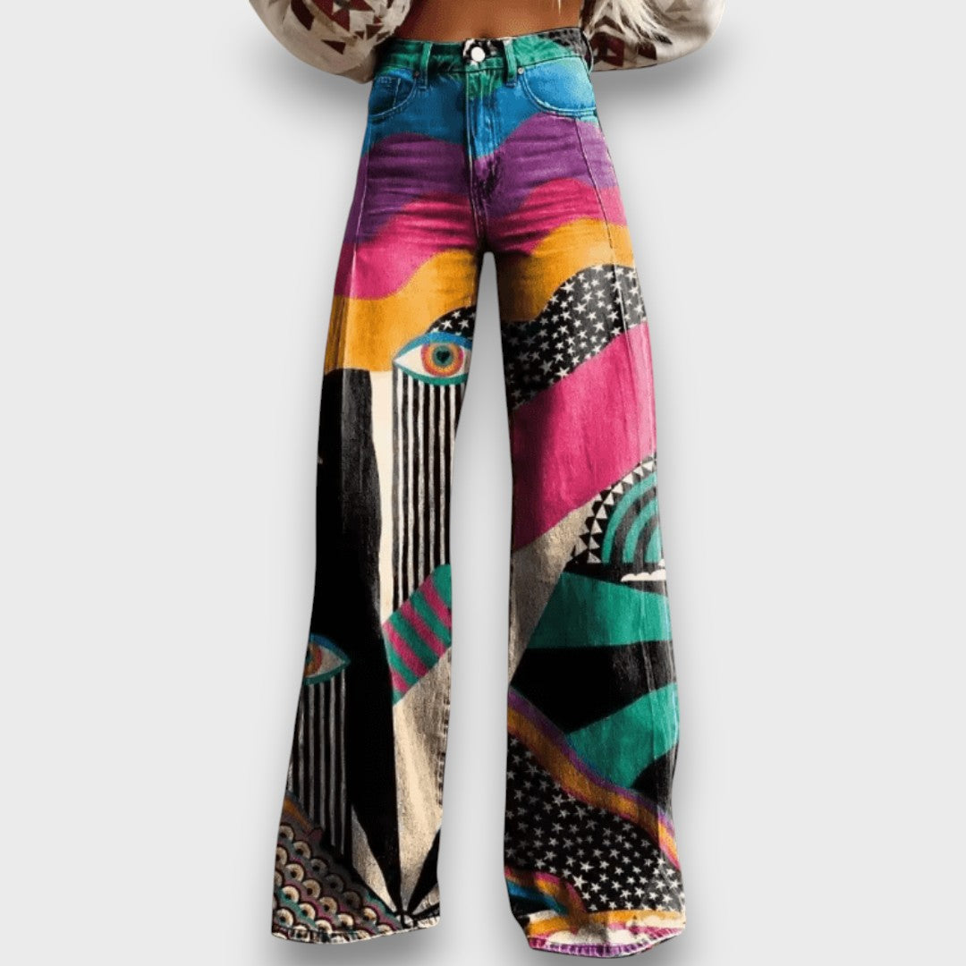 Aralyn – Boho Palazzo Trousers with Artistic Print
