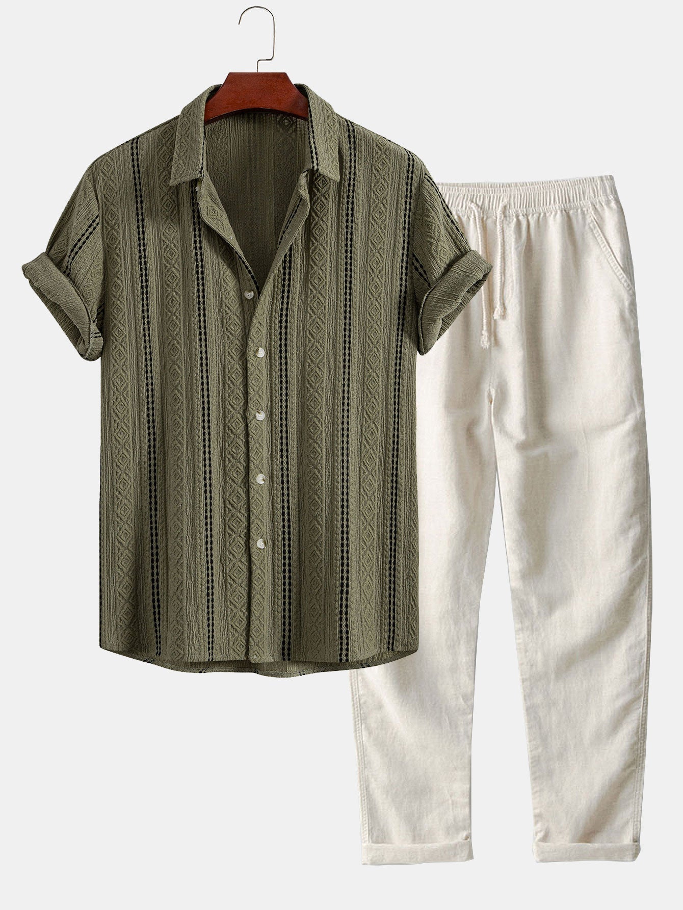Jacquard Shirt & Linen Trousers Set