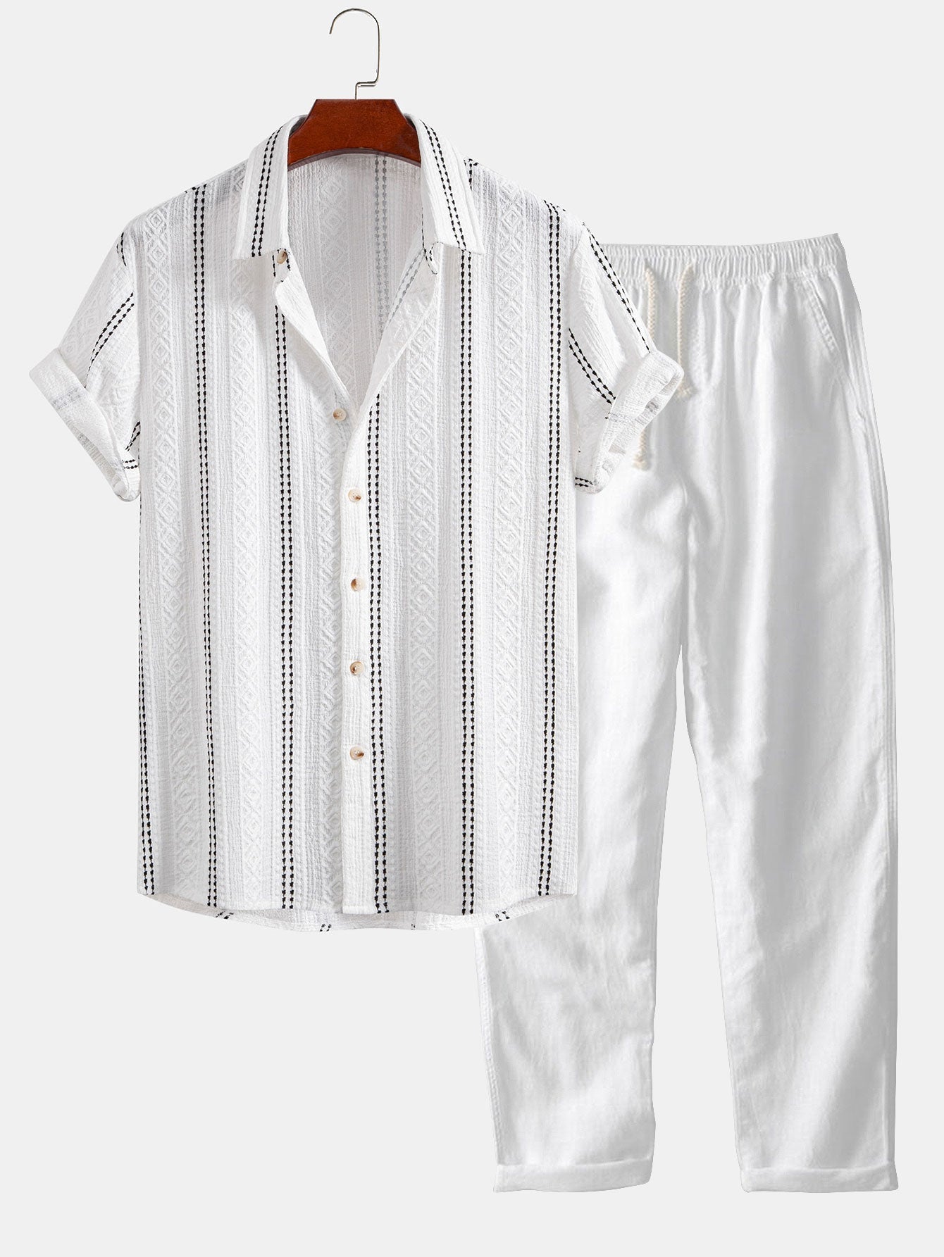 Jacquard Shirt & Linen Trousers Set