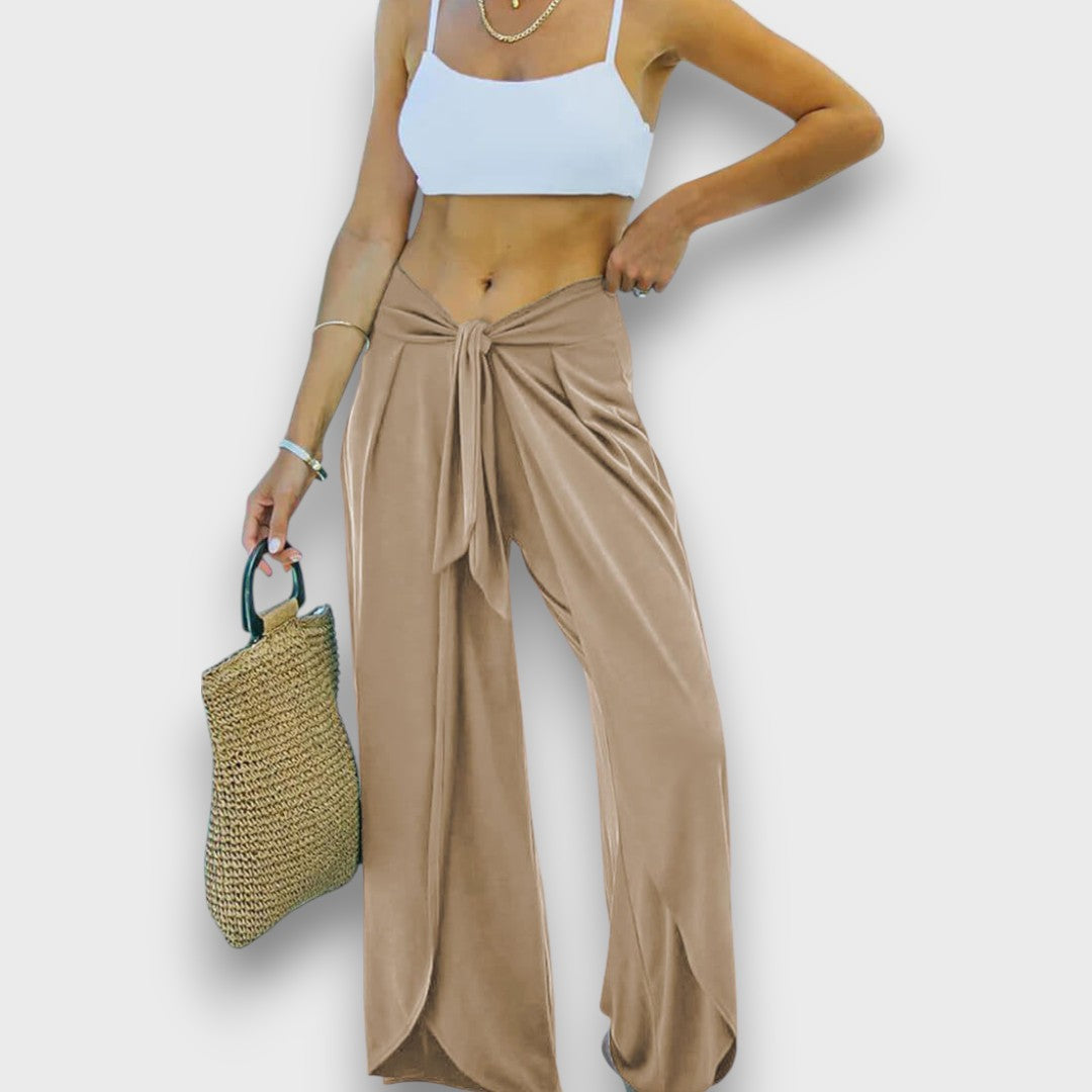 Narella – Summer trousers with crossover effect and tie waist