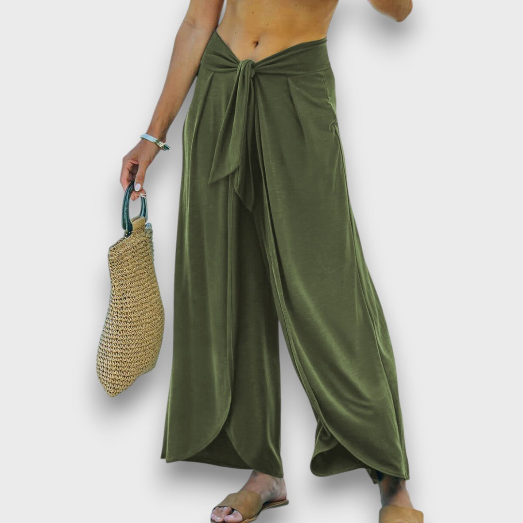 Narella – Summer trousers with crossover effect and tie waist