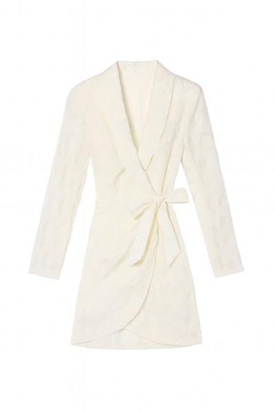 Elara – Lace Wrap Dress in Cream White