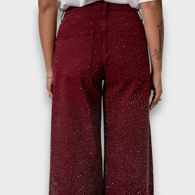 Marvie – Wide-leg Jeans with Rhinestones in Bordeaux