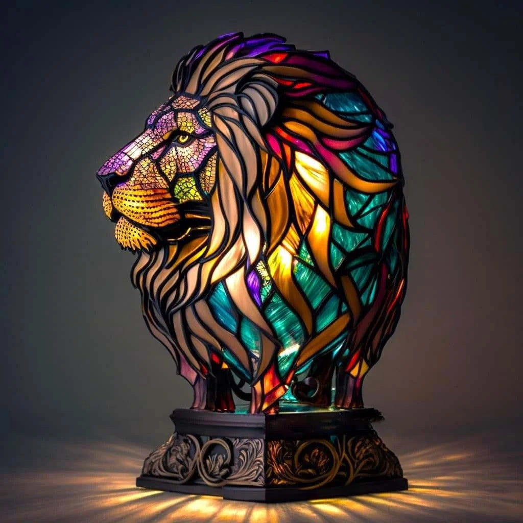 Minette – Magical Lion Lamp Made of Coloured Glass
