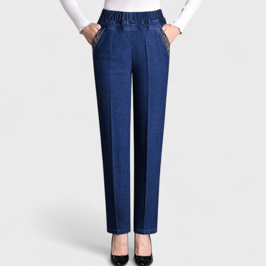 Maira - Women's Jeans with Side Pockets and Elastic Waist
