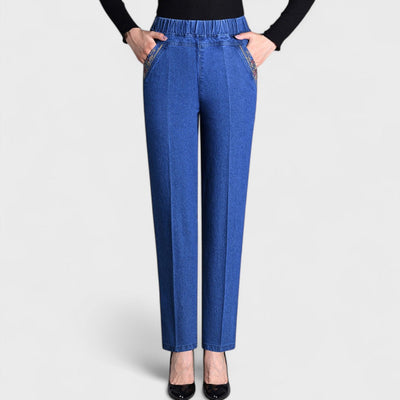 Elisa - Women's Jeans with Side Pockets and Elastic Waist