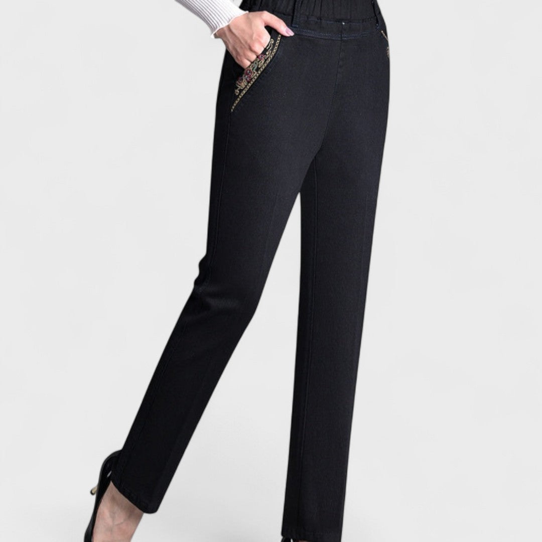 Elisa - Women's Jeans with Side Pockets and Elastic Waist