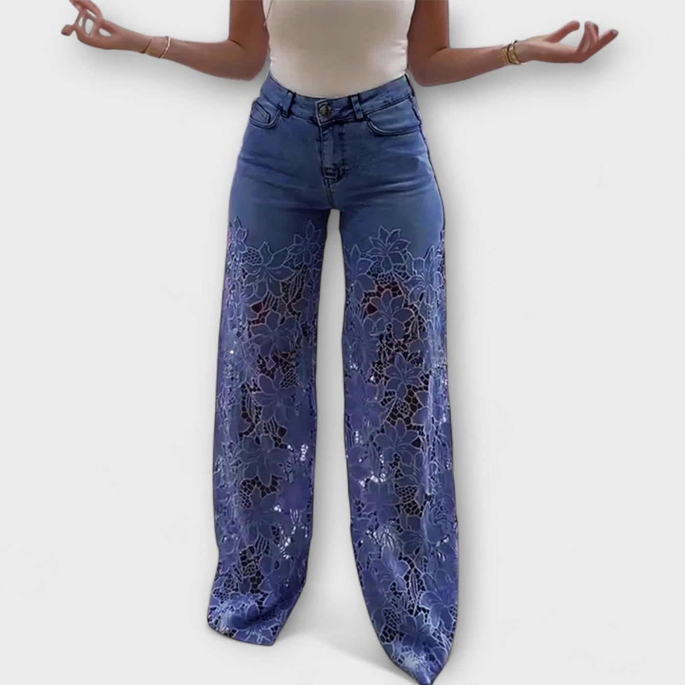 Trendy Patchwork Lace Jeans